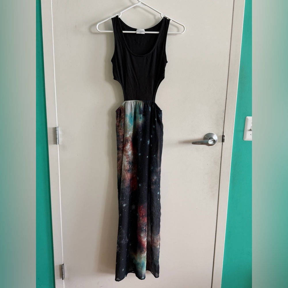 La Hearts Black Galaxy Print Maxi Dress